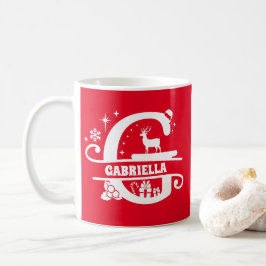 Caneca De Café Letra G Monograma de Natal Nome Inicial Vermelho