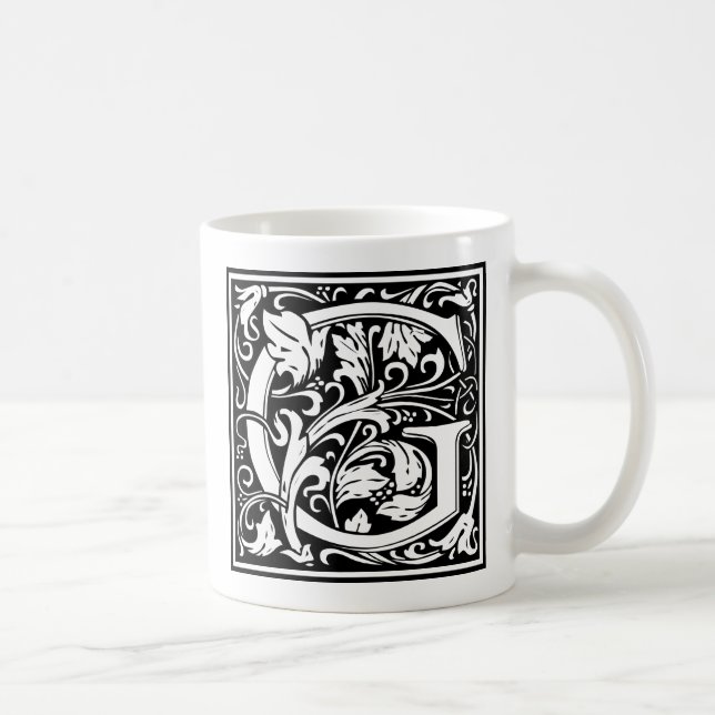 Caneca De Café Letra G Monograma Medieval Art Nouveau (Direita)