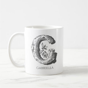 Caneca De Café Letra G Monograma Nome Moderno
