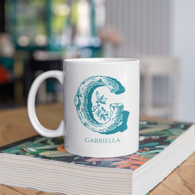 Caneca De Café Letra G Teal Monograma Nome Moderno (Criador carregado)