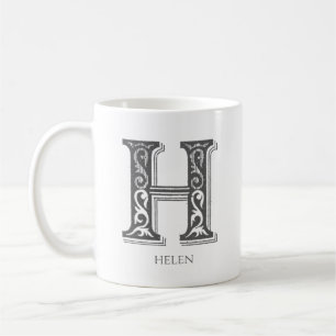Caneca De Café Letra H Cinza Monograma Nome Moderno
