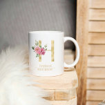 Caneca De Café Letra H da Flor Dourada de Cores d'Água Trendente<br><div class="desc">Letra H da Flor Dourada de Cores d'Água Trendente | Monograma</div>