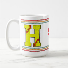 Caneca De Café Letra H de Softbol Vintage Retro Esportes