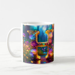 Caneca De Café Letra H floral brilhante