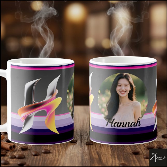 Caneca De Café Letra H Fluida Abstrata Metálica Neon (This is a sample design. There are several models to choose from, with the name and color changed.
)