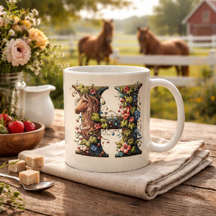Caneca De Café Letra H Horse e Flor Vine