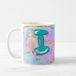 Caneca De Café Letra I Monograma Mola Aquarela Enfermeiro Sereia 