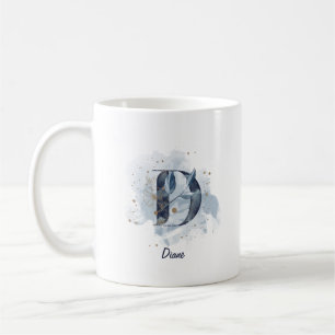 Caneca De Café Letra Inicial D Personalizada em Aquarela Azul