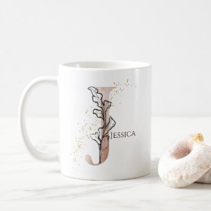 Caneca De Café Letra Inicial de Monograma Moderno J Boho Personal