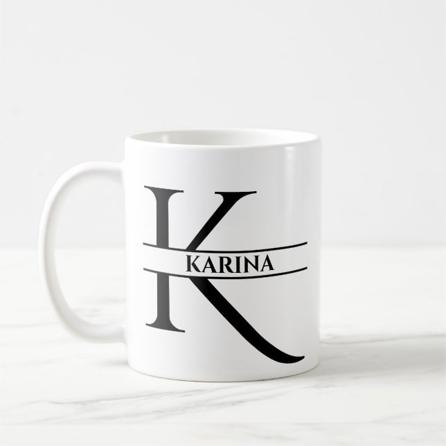 Caneca De Café Letra inicial Elegante personalizada K (Esquerda)