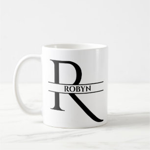 Caneca De Café Letra inicial Elegante Personalizada R