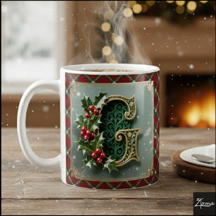 Caneca De Café Letra Inicial G de Natal em Dourado Elegante com A