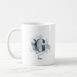Caneca De Café Letra Inicial G Personalizada Aquarela Azul