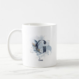 Caneca De Café Letra Inicial G Personalizada Aquarela Azul