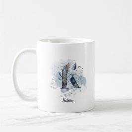 Caneca De Café Letra Inicial K Personalizada Aquarela Azul