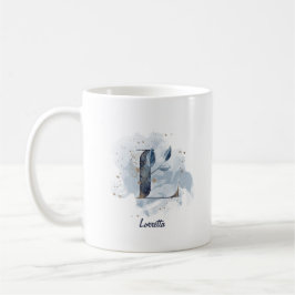 Caneca De Café Letra Inicial L Personalizada Aquarela Azul