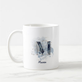 Caneca De Café Letra Inicial M Personalizada Aquarela Azul