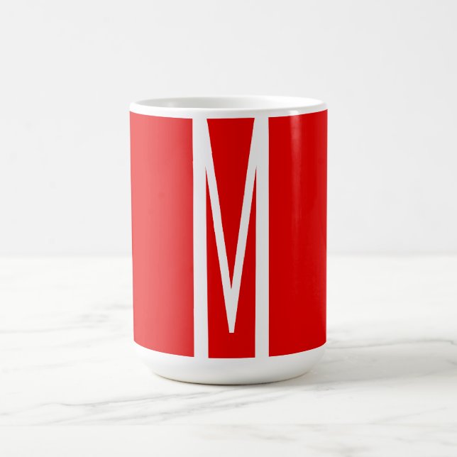 Caneca De Café Letra inicial Monograma Estilo moderno Branco verm (Centro)