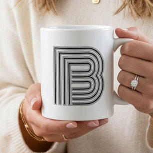 Caneca De Café Letra Inicial Monograma Preto Branco Moderno Elega