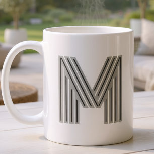 Caneca De Café Letra Inicial Monograma Preto Branco Moderno Elega