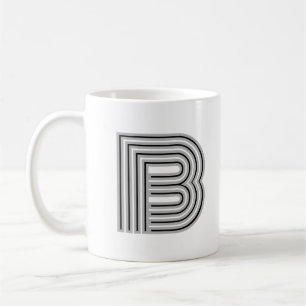Caneca De Café Letra Inicial Monograma Preto Branco Moderno Elega