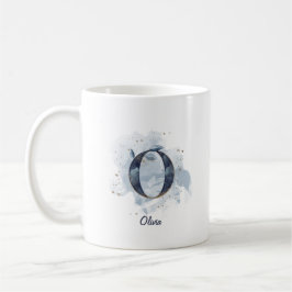 Caneca De Café Letra Inicial O Personalizada Aquarela Azul
