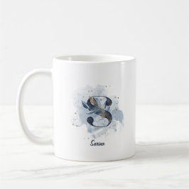 Caneca De Café Letra Inicial S Personalizada Aquarela Azul