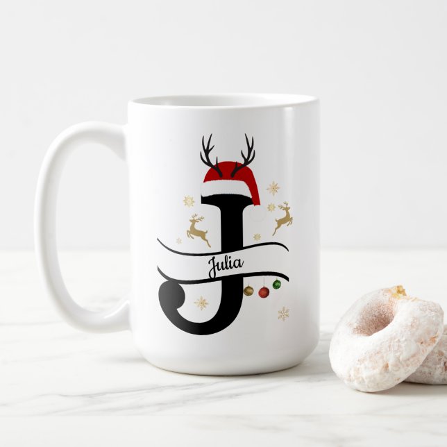 Caneca De Café Letra J Alfabeto Natal  (Com Donut)