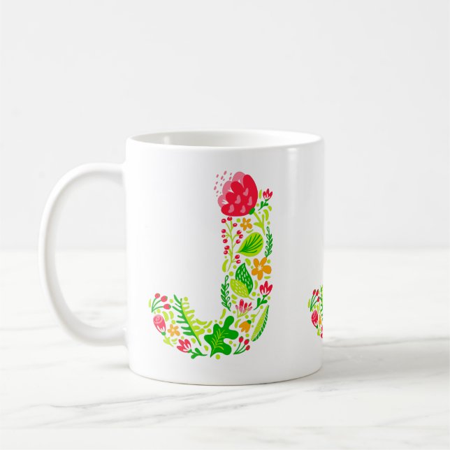 Caneca De Café Letra J em Flores Coffee Mug (Esquerda)