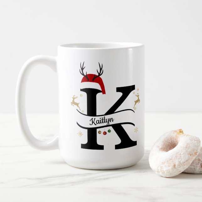Caneca De Café Letra K Alfabeto Natal  (Com Donut)