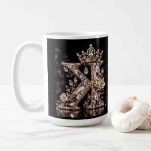 Caneca De Café Letra K Bege Cristal Design Luxo