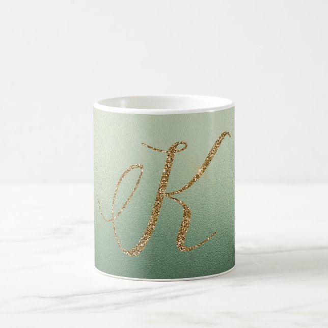Caneca De Café Letra K Brilho Dourado Verde Oliva (Centro)