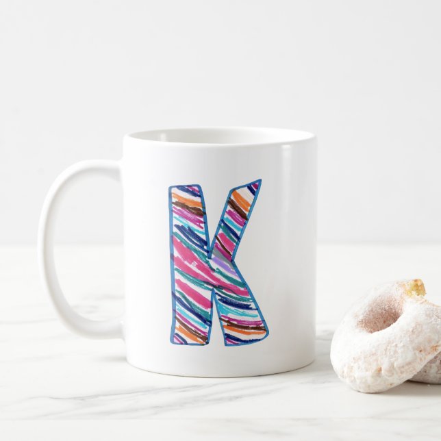 Caneca De Café Letra K Colorida como em Kay (Com Donut)