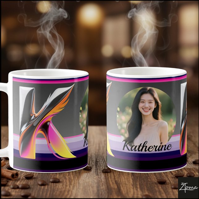 Caneca De Café Letra K Fluida Abstrata Neon Pena (This is a sample design. There are several models to choose from, with the name and color changed.
)