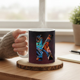 Caneca De Café Letra K Holográfica Galáxia Cósmica Inicial