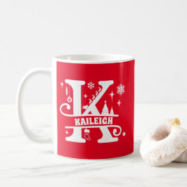 Caneca De Café Letra K Monograma de Natal Nome Inicial Vermelho