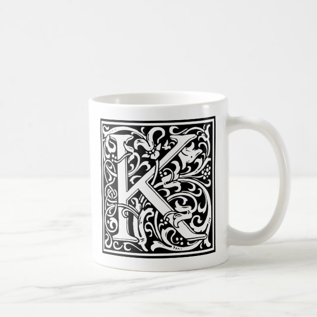 Caneca De Café Letra K Monograma Medieval Art Nouveau (Direita)