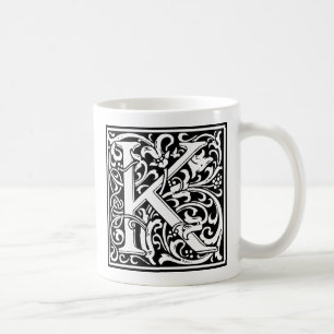 Caneca De Café Letra K Monograma Medieval Arte Nova