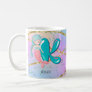Caneca De Café Letra K Monograma Mola-d-Água Enfermeira-Mermaid C