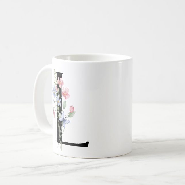 Caneca De Café Letra L com flores (Frente Esquerda)