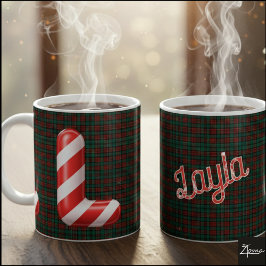 Caneca De Café Letra L de Natal Listrada de Cana de Açúcar Brilha