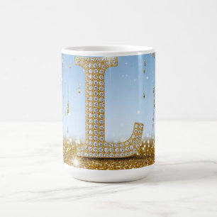 Caneca De Café Letra L em Fundo de Brilho Dourado Com Faíscas