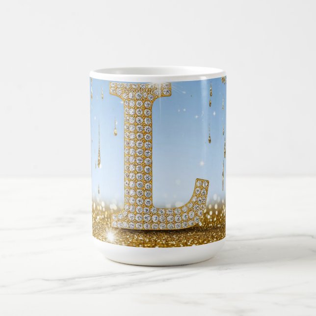 Caneca De Café Letra L em Fundo de Brilho Dourado Com Faíscas (Centro)