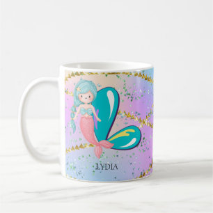 Caneca De Café Letra L Monograma Aquarela Enfermeiro de Sereia Cu