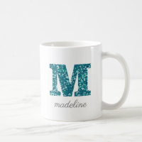 Letra M Aqua Blue Glitter Personalizado Mug