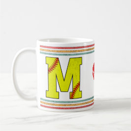 Caneca De Café Letra M de Softbol Vintage Retro Clássico