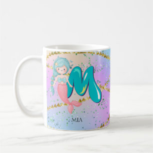 Caneca De Café Letra M Monograma Aquarela Enfermeiro de Sereia Cu