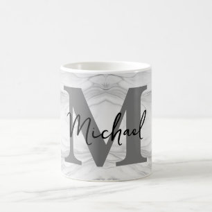 Caneca De Café Letra M Monograma de Mármore Moderna e Clássica