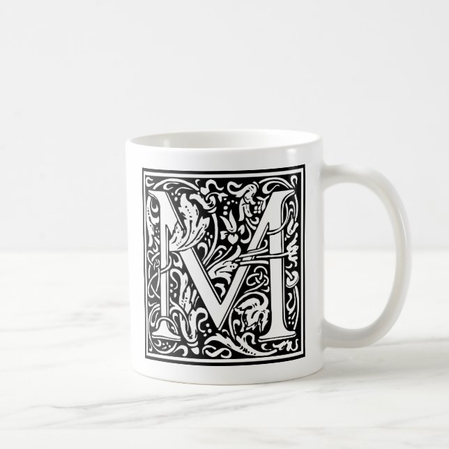 Caneca De Café Letra M Monograma Medieval Art Nouveau (Direita)