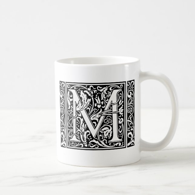 Caneca De Café Letra M Monograma Medieval Art Nouveau (Direita)